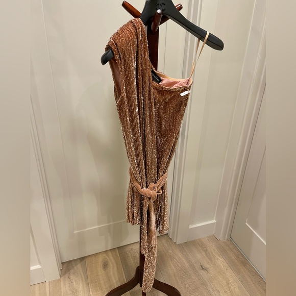 RETROFETE Gabrielle Sequined Wrap Dress in Bronze Size M -$675 - Picture 11 of 15